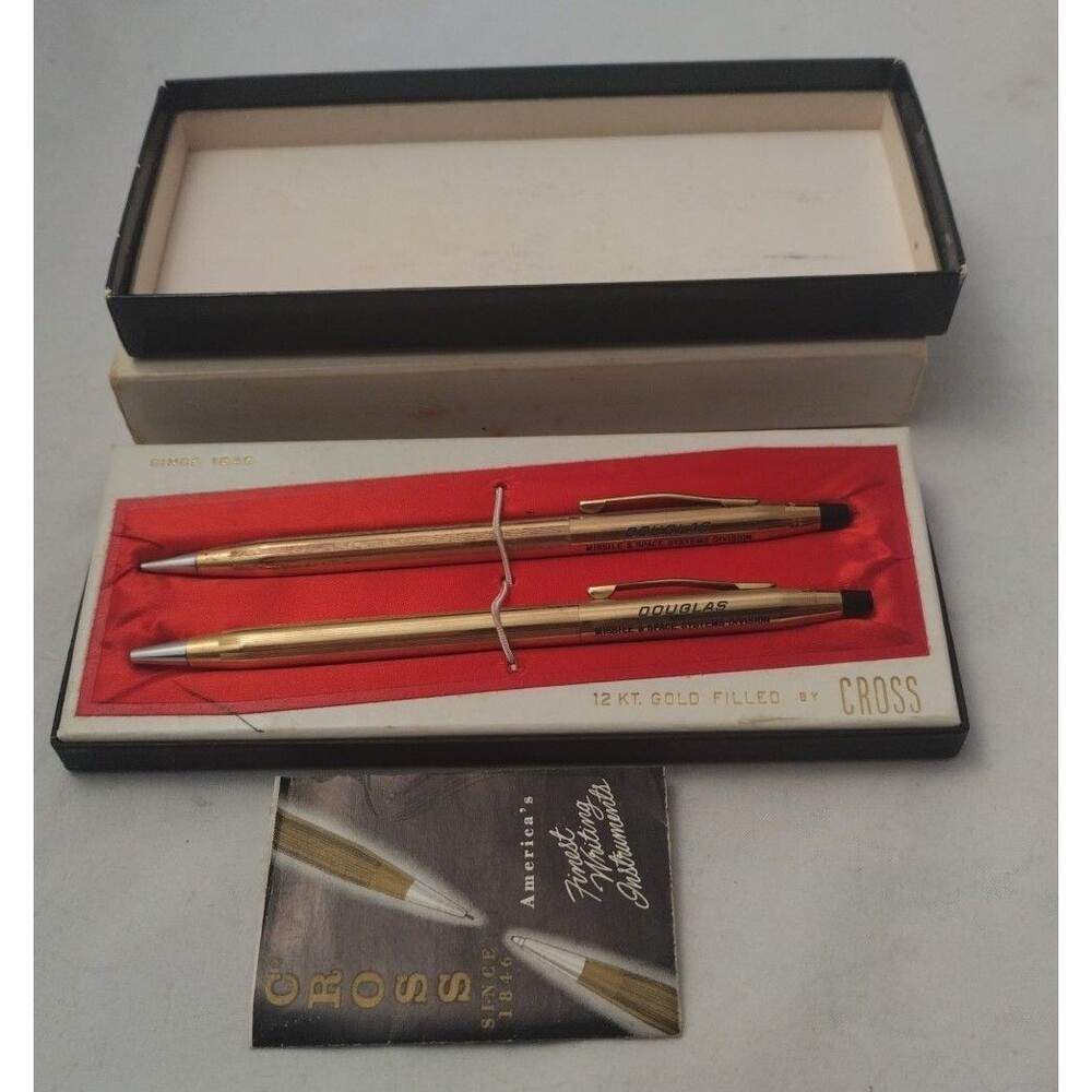 Cross 12K Gold Filled Pen/Pencil Set in Box-Douglas Missile and Space Div-NASA